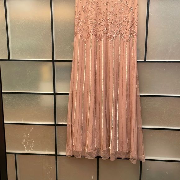 ADRIANNA PAPELL SHORT SLEEVE BLOUSON BEADED GOWN IN ROSE GOLD - Picture 9 of 14